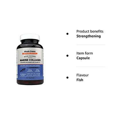 Marine Collagen 1400mg - 120 Capsules with Biotin, Hyaluronic Acid, Vitamin C, E, B2, Zinc, Copper & Iodine