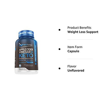 Herbtonics Apple Cider Vinegar Capsules Plus Keto BHB - Fat Burner & Weight Loss