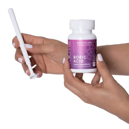 Seroflora Boric Acid Vaginal Suppositories for Women + 1 Suppository Applicator - Helps
