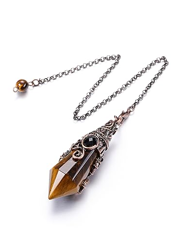 PESOENTH Crystal Pendulum Dowsing Divination Scrying Pendulum with Bronze Wrap Tiger Eye Healing