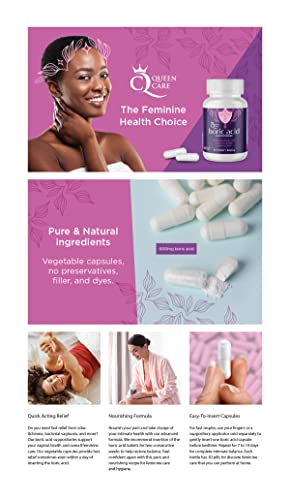 Queen Care - Boric Acid Suppositories, Boric Acid Suppositories for Feminine Care, Safe & All-Natural pH