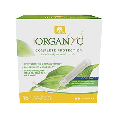 Organyc 100% Certified Organic Cotton Tampons, Plant-Based Eco-Applicator, Regular Flow, 16 Count