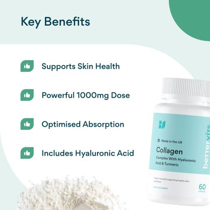 Bettervits Collagen Complex - 1000mg Hydrolyzed Capsules - Skin - Hair - Nails