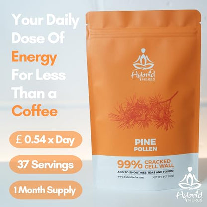 HYBRID HERBS - PINE POLLEN - 99% Cracked Cell Wall Powder - Highly Bioavailable