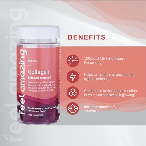 Collagen Gummies with Vitamins A and C, 500mg of Marine Collagen Per Serving, Advanced Skin Support