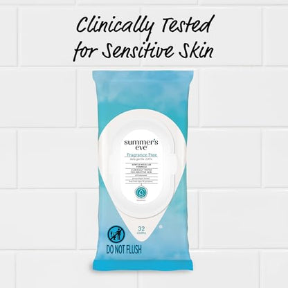 Summer's Eve Fragrance Free Gentle Daily Feminine Wipes, Removes Odor, pH balanced, 32 Count, 4 Pack