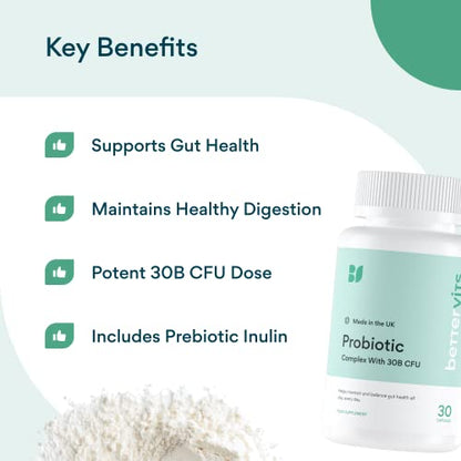 Bettervits Probiotic Complex - 30B CFU - Gut Health - Digestion - Bloating - IBS