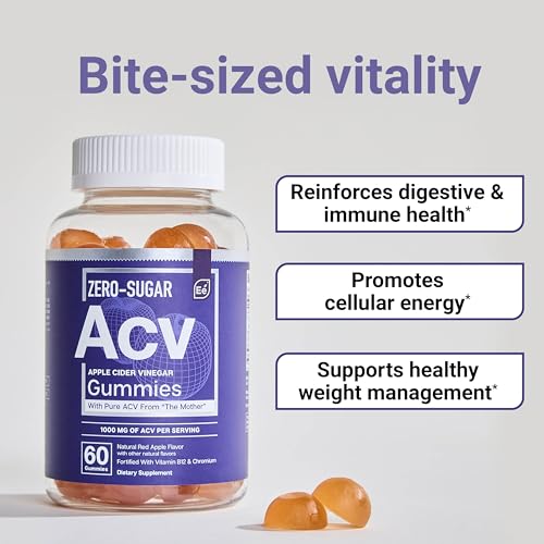 Essential Elements Zero-Sugar ACV Apple Cider Vinegar Gummies from “The Mother”