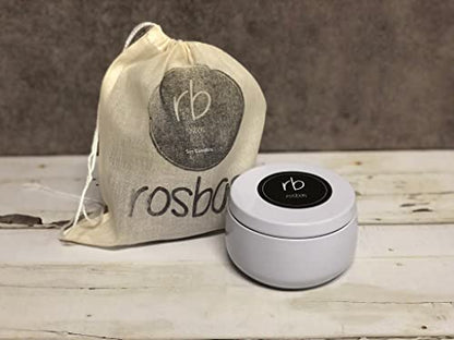 Rosbas Candle, Fraser Fir Scented, Natural Soy Wax, White Metallic Tin, 6 oz, Cotton Wick, Long Burn Time