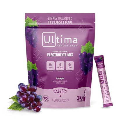 Ultima Replenisher Daily Electrolyte Drink Mix – Grape, 20 Stickpacks – Hydration Packets 