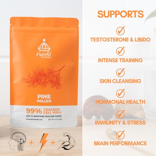 HYBRID HERBS - PINE POLLEN - 99% Cracked Cell Wall Powder - Highly Bioavailable