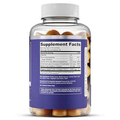 Essential Elements Zero-Sugar ACV Apple Cider Vinegar Gummies from “The Mother”