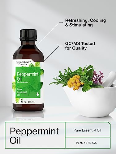 Horbaach Peppermint Oil - 2 fl oz - Pure Essential Spray - for Massage, Bath & Diffusers - Non-GMO