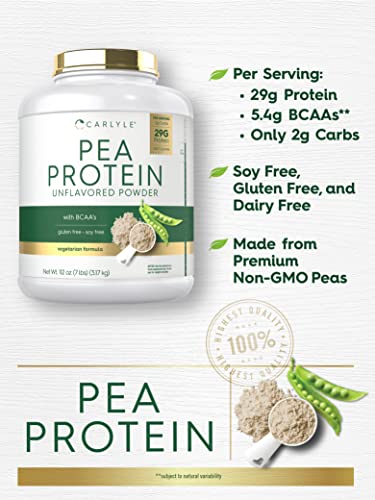Carlyle Pea Protein Powder with BCAA'S 7lb - Unflavored - 29G Protein - Non-GMO, Gluten