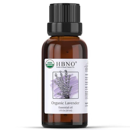 HBNO Organic Lavender Essential Oil - 1 oz (30ml) Value Size - USDA Certified Organic Lavender