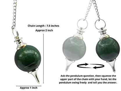 Green Aventurine Crystal Ball Pendulum for Divination - Dowsing Pendulum Necklace with Chain
