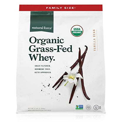 Natural Force Grass Fed Organic Whey Protein Powder – Non GMO Verified, Humane 