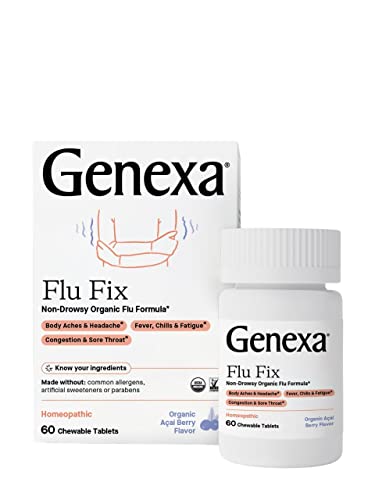 Genexa Flu Fix - 60 Tablets - Multi-Symptom Flu Remedy - Organic, Gluten Free & Non-GMO - Homeopathic
