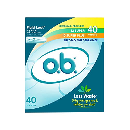 o.b. Tampons Multipack - Non-Applicator Tampon, Unscented - Regular/Super/Super Plus Tampons, 40ct