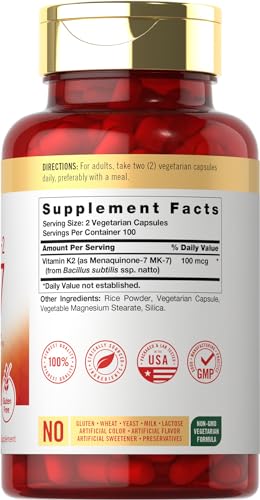 Carlyle Vitamin K2 MK7 100mcg - 200 Vegan Capsules - Menaquinone-7 Supplement