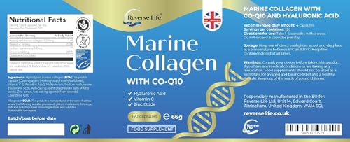 Reverse Life Marine Collagen Capsules 1200mg - with Hyaluronic Acid & Vitamin C + Q10
