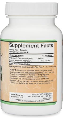 Magnesium L Threonate Capsules (Magtein) - High Absorption Supplement - Bioavailable
