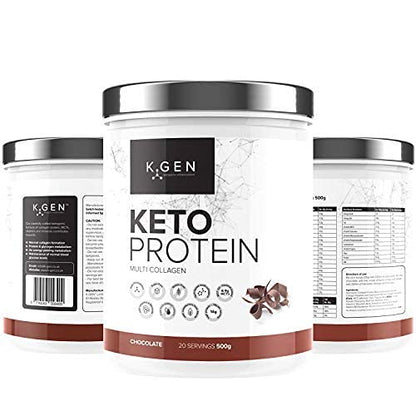 K-GEN Keto Collagen Protein Powder Natural Multi Collagen Chocolate Blend, Coconut MCT Vitamin C+B6