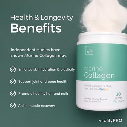 Marine Collagen 375g - 12.5g x 30 Servings - Naticol Type 1 and 3 - Vitality Pro Hydrolysed Collagen