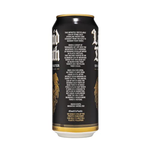 Liquid Death Sparkling Mountain Water, 16.9 oz Tallboys (18-Pack)