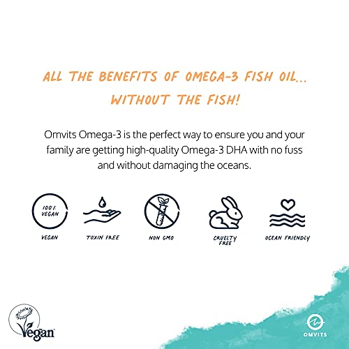 Omvits Vegan Omega 3 DHA from Algae Oil 1000mg - 60 Softgel Capsules with Vitamin E