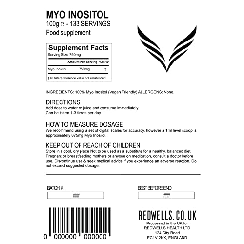 Myo Inositol Powder REDWELLS PCOS & Fertility GMO Free Vegan - 100g Pack