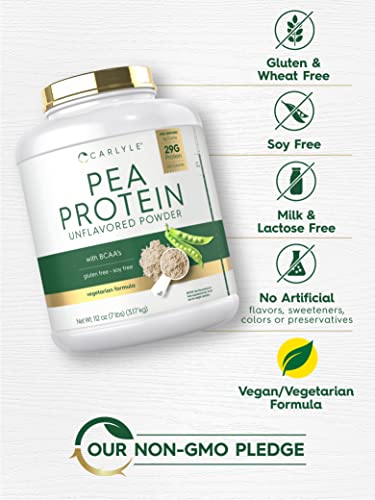 Carlyle Pea Protein Powder with BCAA'S 7lb - Unflavored - 29G Protein - Non-GMO, Gluten