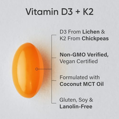 Sports Research Vitamin D3 K2 with Coconut MCT Oil - Vegan D3 2500iu (62.5mcg)