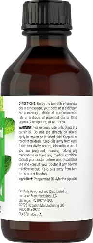 Horbaach Peppermint Oil - 2 fl oz - Pure Essential Spray - for Massage, Bath & Diffusers - Non-GMO