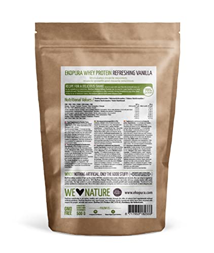 Ekopura Natural Whey Protein - Vanilla - 500g - 78% Protein - 100% Natural Grass Fed Whey