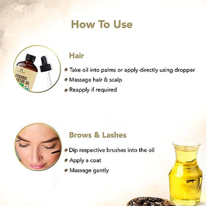 Botanic Hearth Castor Oil - USDA Certified Organic - 100% Pure & Hexane Free - Cold Pressed - Growth
