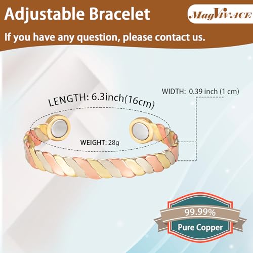 MagVIVACE Women Copper Magnetic Bracelet for Arthritis, Pure Copper Jewelry, Lymph Detox Bracelets