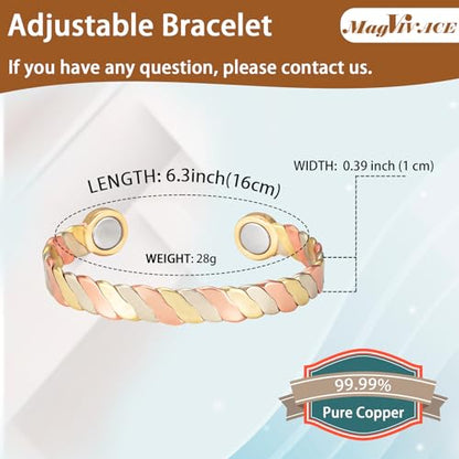 MagVIVACE Women Copper Magnetic Bracelet for Arthritis, Pure Copper Jewelry, Lymph Detox Bracelets