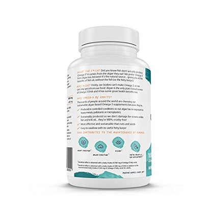 Omvits Vegan Omega 3 DHA from Algae Oil 1000mg - 60 Softgel Capsules with Vitamin E