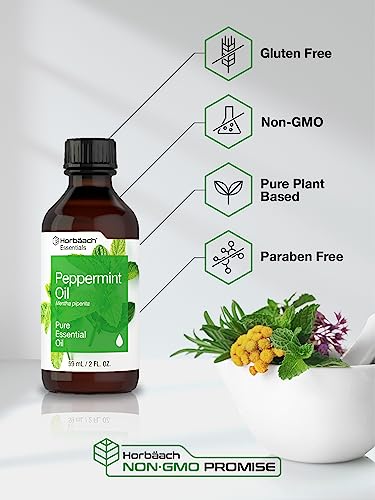 Horbaach Peppermint Oil - 2 fl oz - Pure Essential Spray - for Massage, Bath & Diffusers - Non-GMO