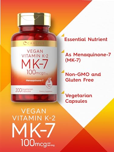 Carlyle Vitamin K2 MK7 100mcg - 200 Vegan Capsules - Menaquinone-7 Supplement
