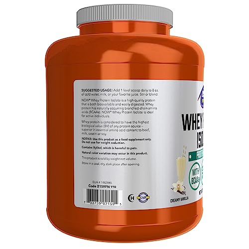 NOW Sports Nutrition, Whey Protein Isolate, 25 g With BCAAs, Creamy Vanilla Powder