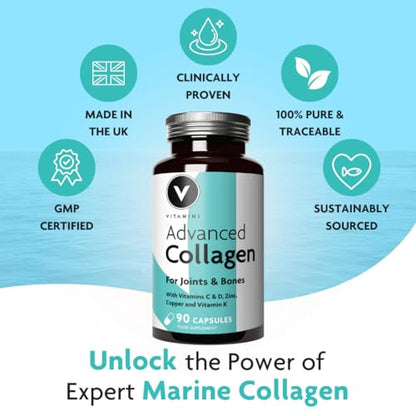 Premium Advanced Collagen Complex for Joint and Bone Health - High Strength Marine Collagen with Vitamin D3