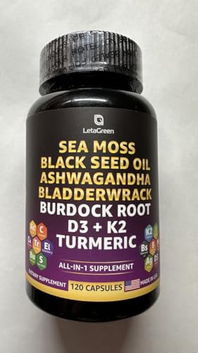 LetaGreen Irish Sea Moss Capsules - 120 Wildcrafted Sea Moss Pills with Black Seed Oil