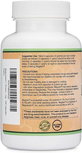 Magnesium L Threonate Capsules (Magtein) - High Absorption Supplement - Bioavailable