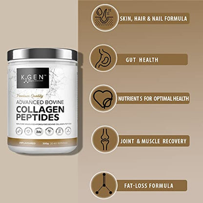 K-GEN Bovine Collagen Powder with Premium Quality Ingredients - Pure Hydrolysed Grass-Fed Bovine Collagen