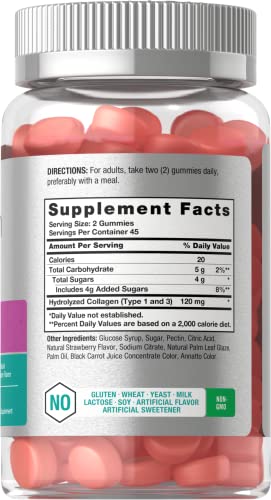 Hydrolyzed Collagen Gummies - 90 Count - Strawberry Flavored Gummy Supplement