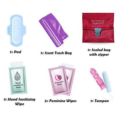 3 x Menstrual All-in-One Kits - Assorted Colors - Convenience on The Go - Single Period Kit Packs