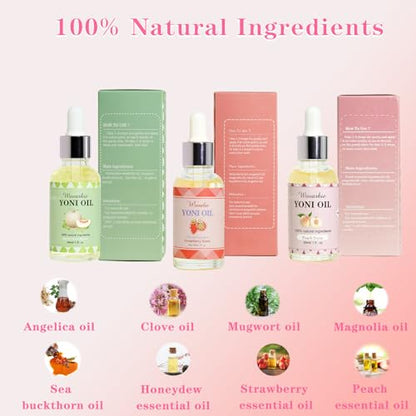 Yoni Oil for Women Set Of 3, 100% Natural Feminine Oil Intimate Deodorant for Women, Eliminates Odor