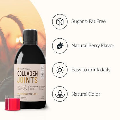 True Collagen Joint Peptides - Pack of 500ml, Berry Flavour - Dietary Supplements with Turmeric & Green Tea Extract